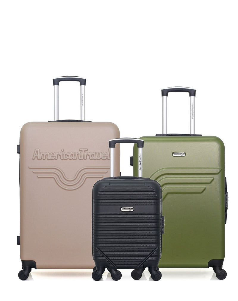 AMERICAN TRAVEL  -  Lot de 3  -  Valises grand format CHELSEA , weekend QUEENS et cabine XXS MEMPHIS